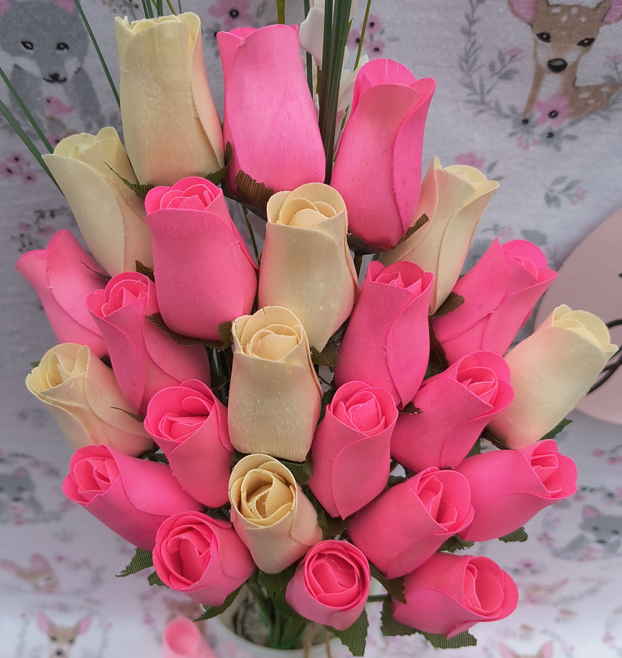 It's A Girl Light Pink, and White Wooden Rose Flower Bouquet - The Original Wooden Rose