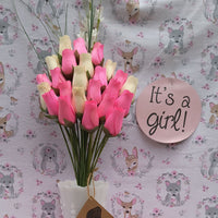 It's A Girl Light Pink, and White Wooden Rose Flower Bouquet - The Original Wooden Rose