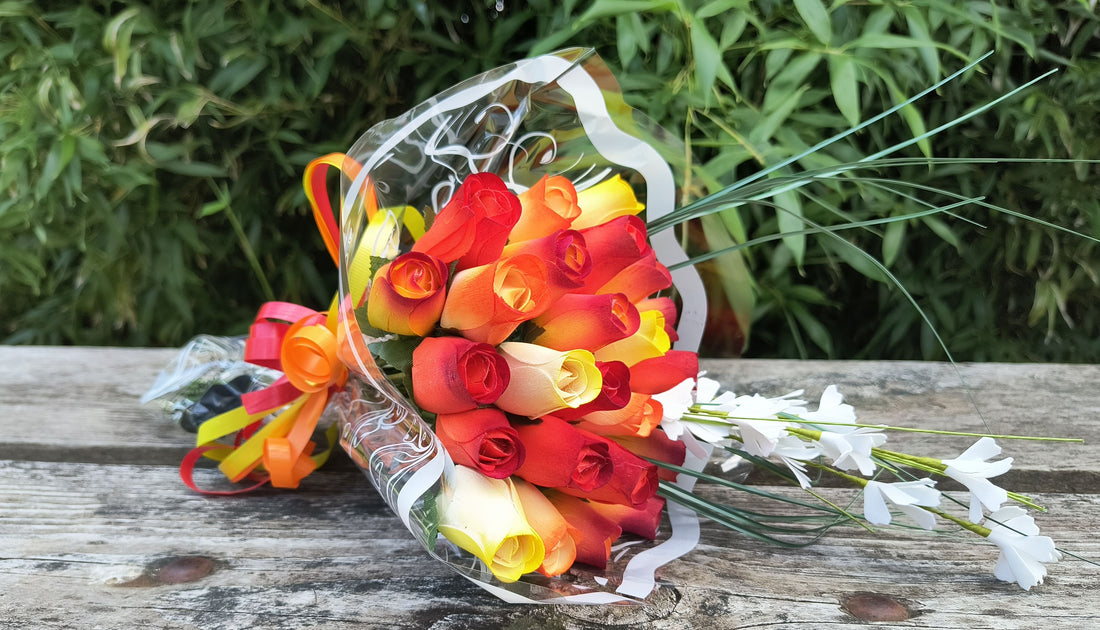 Fall Sunrise Light Fall Colors Wooden Rose Flower Bouquet - The Original Wooden Rose