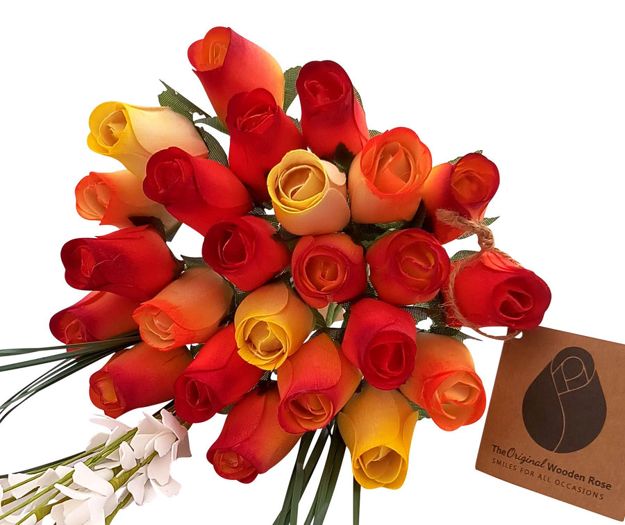 Fall Sunrise Light Fall Colors Wooden Rose Flower Bouquet - The Original Wooden Rose