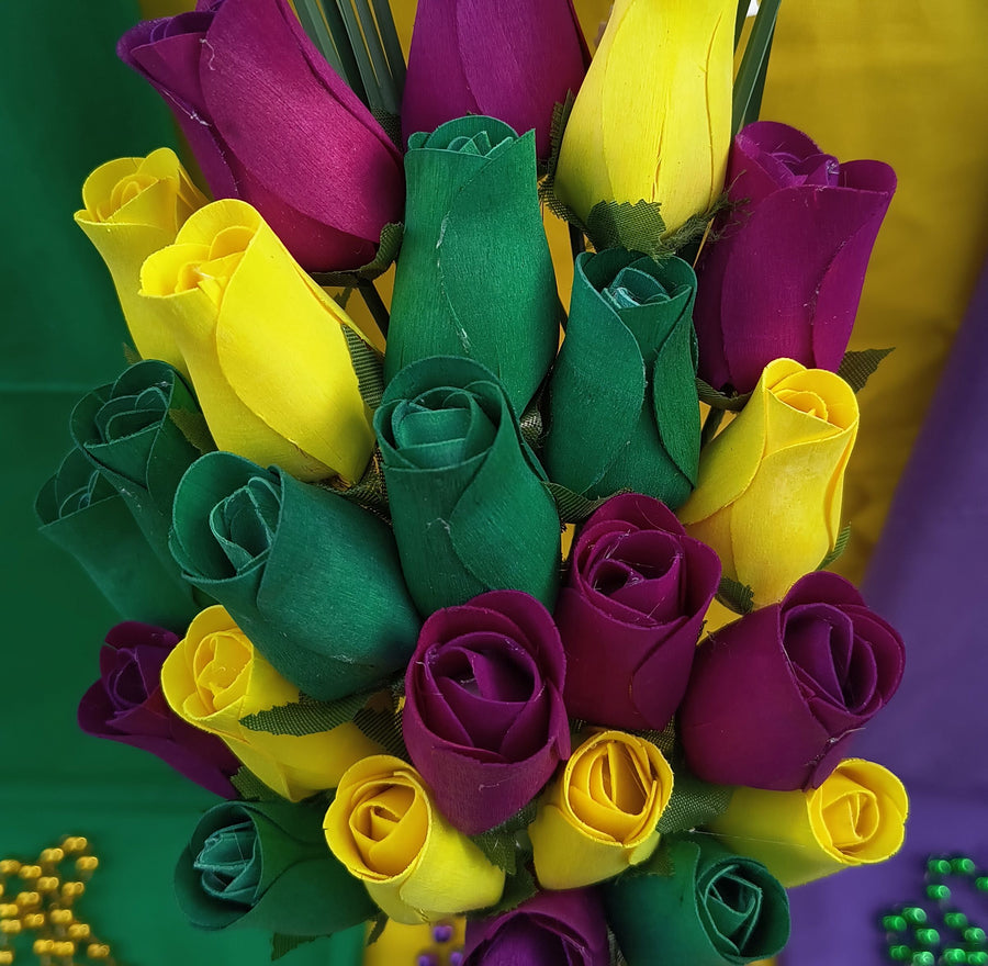 Mardi Gras Wooden Rose Flower Bouquet - The Original Wooden Rose