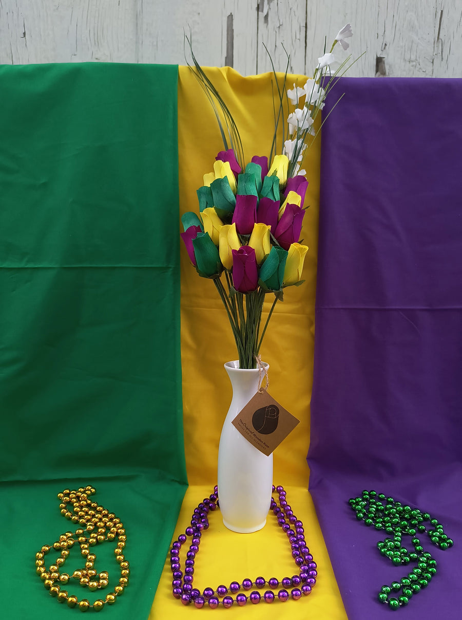 Mardi Gras Wooden Rose Flower Bouquet - The Original Wooden Rose