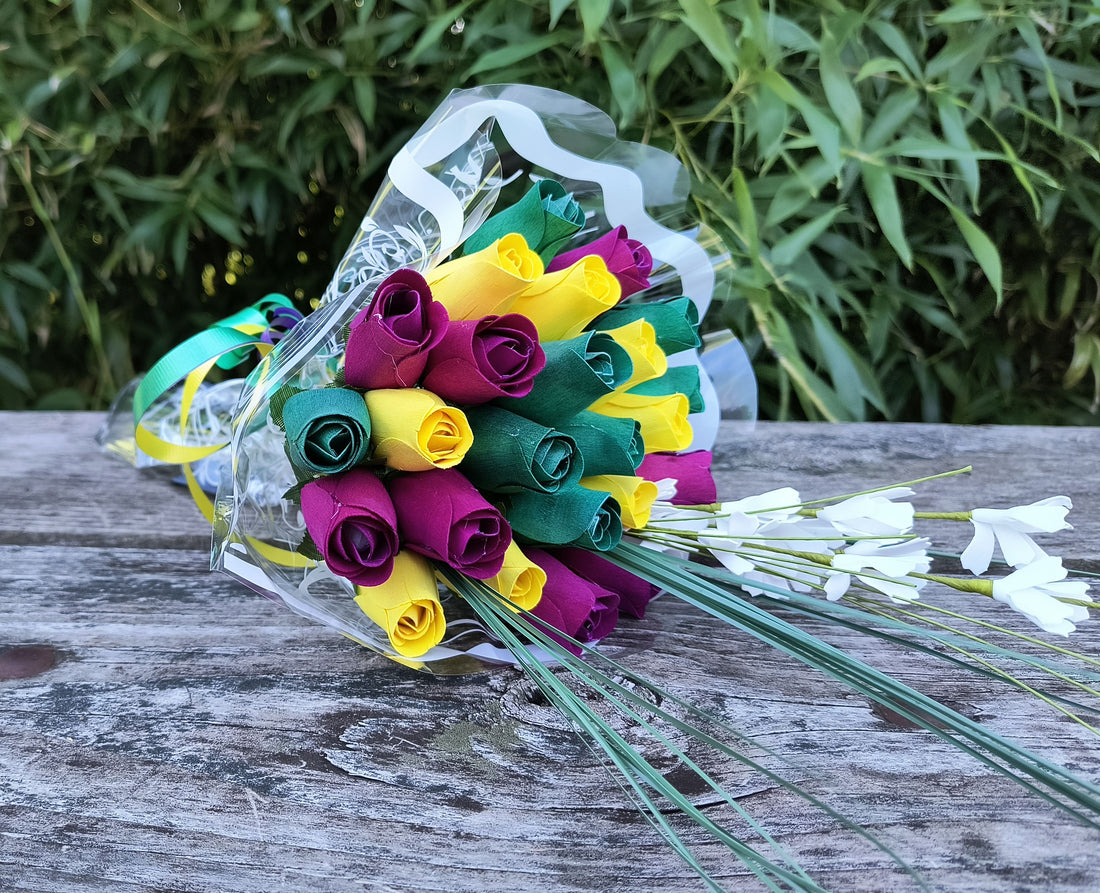 Mardi Gras Wooden Rose Flower Bouquet - The Original Wooden Rose