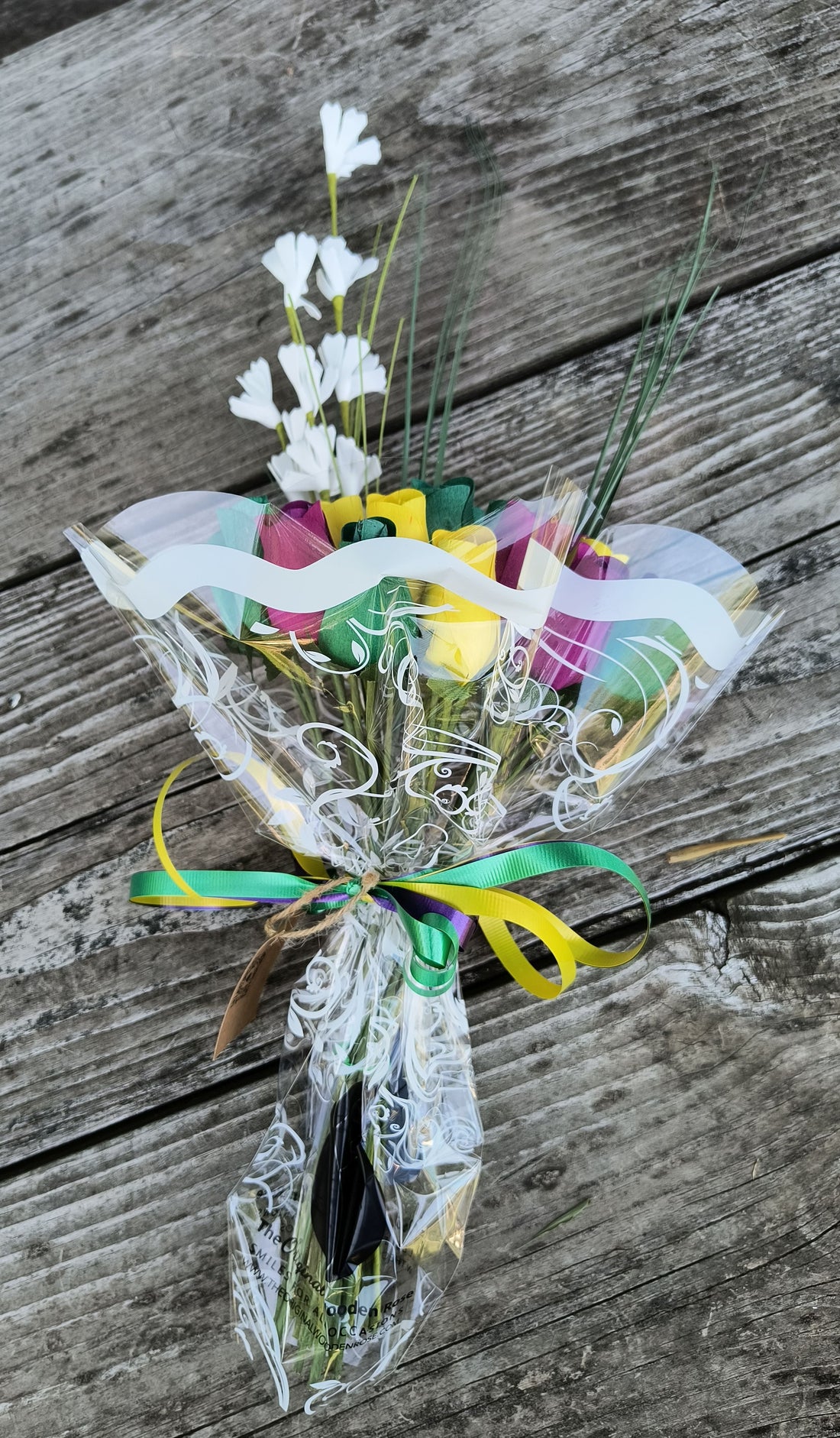 Mardi Gras Wooden Rose Flower Bouquet - The Original Wooden Rose