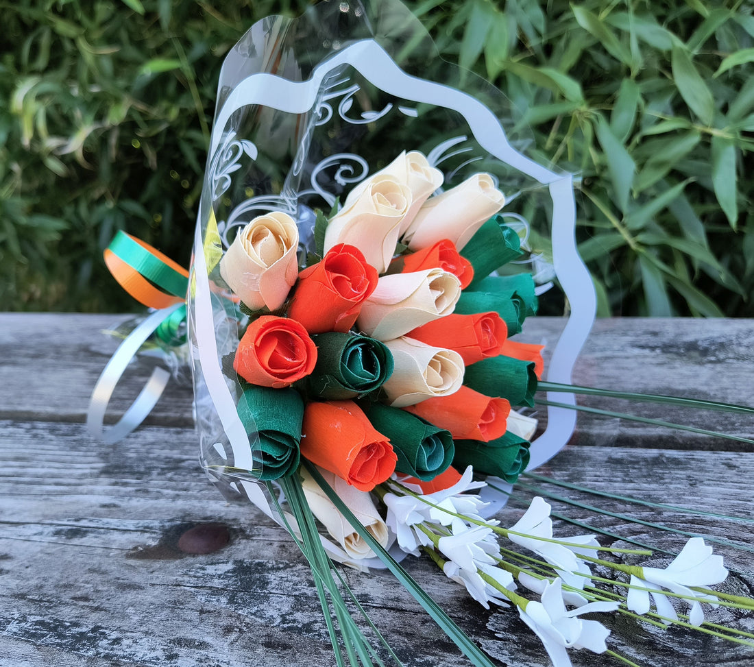 Irish Flag Saint Patty Day Wooden Rose Flower Bouquet - The Original Wooden Rose