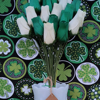 Saint Patrick's Day Green and White Wooden Rose Flower Bouquet - The Original Wooden Rose