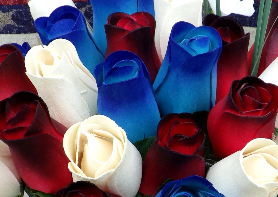 Primitive Patriotic Wooden Rose Flower Bouquet - The Original Wooden Rose