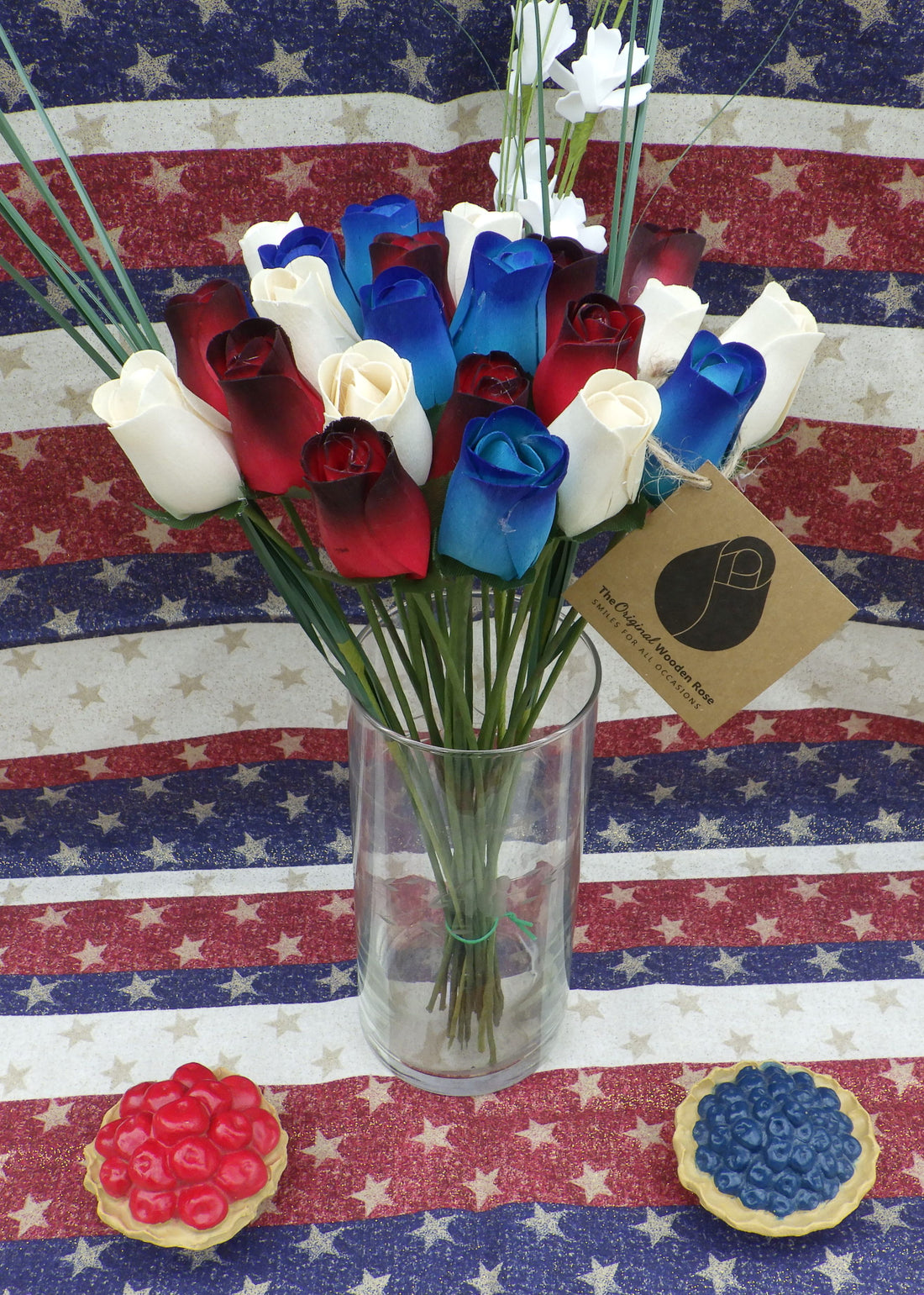 Primitive Patriotic Wooden Rose Flower Bouquet - The Original Wooden Rose