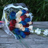 Primitive Patriotic Wooden Rose Flower Bouquet - The Original Wooden Rose