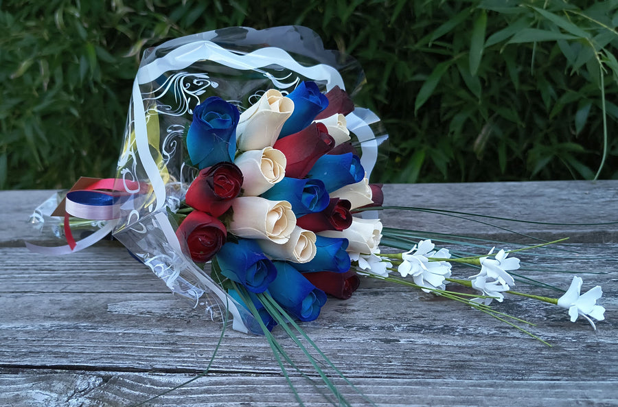 Primitive Patriotic Wooden Rose Flower Bouquet - The Original Wooden Rose