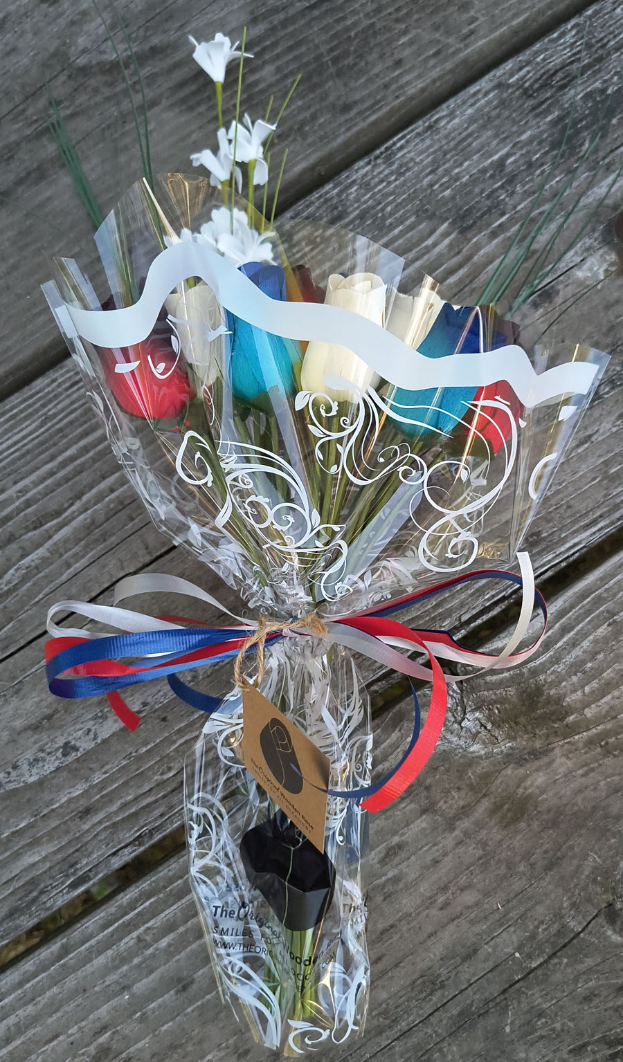 Primitive Patriotic Wooden Rose Flower Bouquet - The Original Wooden Rose