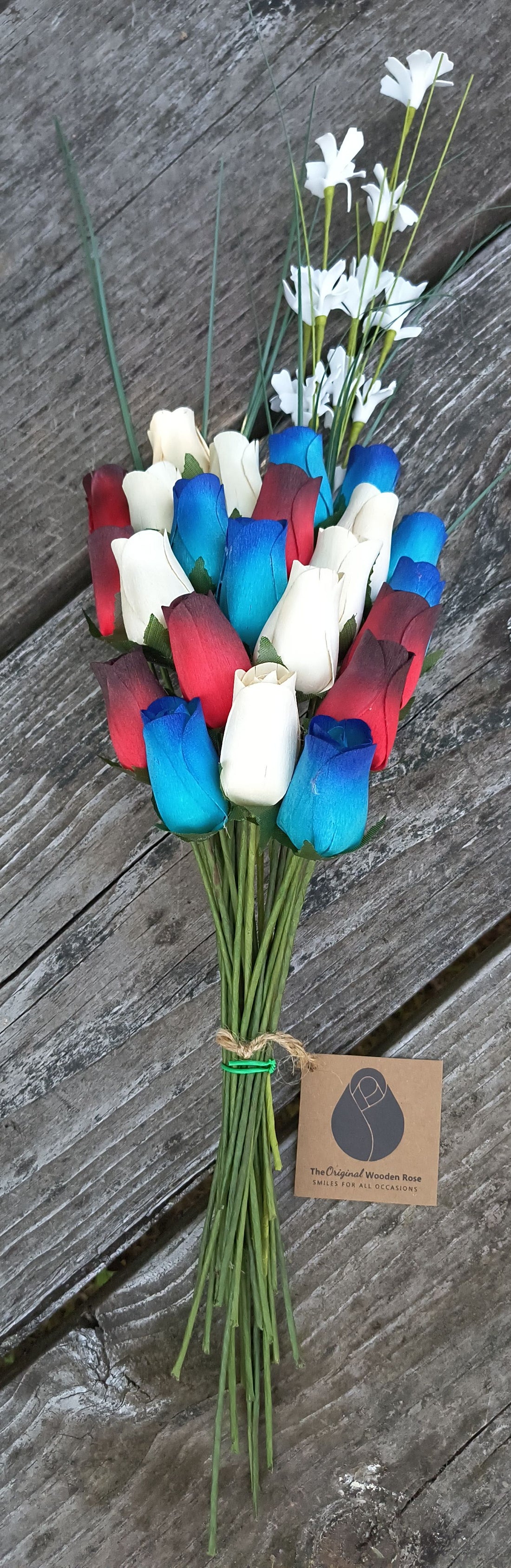 Primitive Patriotic Wooden Rose Flower Bouquet - The Original Wooden Rose