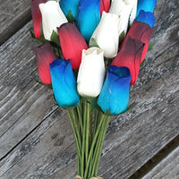 Primitive Patriotic Wooden Rose Flower Bouquet - The Original Wooden Rose