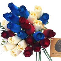 Primitive Patriotic Wooden Rose Flower Bouquet - The Original Wooden Rose