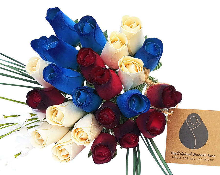 Primitive Patriotic Wooden Rose Flower Bouquet - The Original Wooden Rose