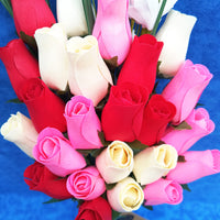 Valentines Day Red, Pink and White Wooden Rose Flower Bouquet - The Original Wooden Rose