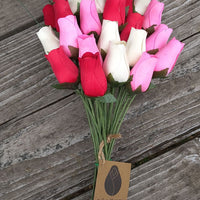 Valentines Day Red, Pink and White Wooden Rose Flower Bouquet - The Original Wooden Rose