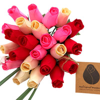 Valentines Day Red, Pink and White Wooden Rose Flower Bouquet - The Original Wooden Rose