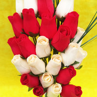 Valentines Day Red and White Wooden Rose Flower Bouquet - The Original Wooden Rose