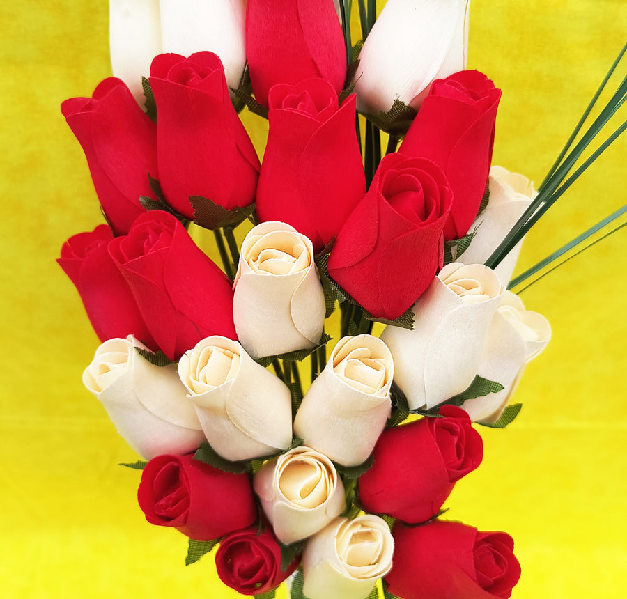 Valentines Day Red and White Wooden Rose Flower Bouquet - The Original Wooden Rose