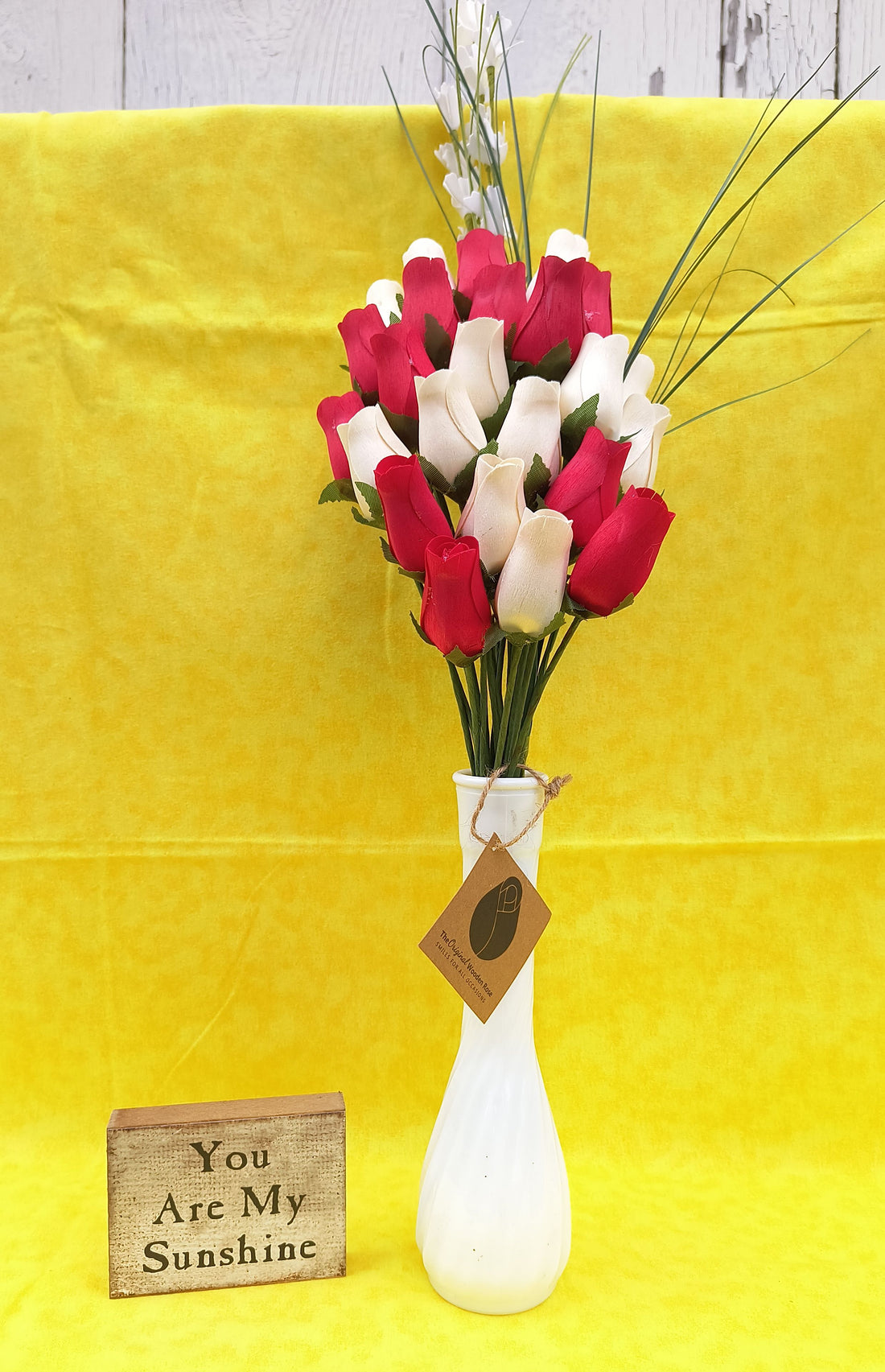 Valentines Day Red and White Wooden Rose Flower Bouquet - The Original Wooden Rose