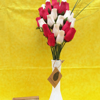 Valentines Day Red and White Wooden Rose Flower Bouquet - The Original Wooden Rose