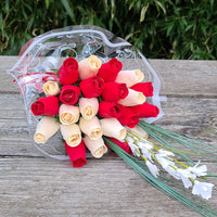 Valentines Day Red and White Wooden Rose Flower Bouquet - The Original Wooden Rose