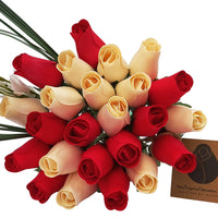 Valentines Day Red and White Wooden Rose Flower Bouquet - The Original Wooden Rose