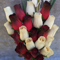 Red with Black Tips and White Wooden Rose Flower Bouquet - The Original Wooden Rose