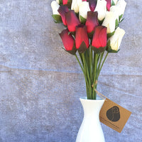 Red with Black Tips and White Wooden Rose Flower Bouquet - The Original Wooden Rose