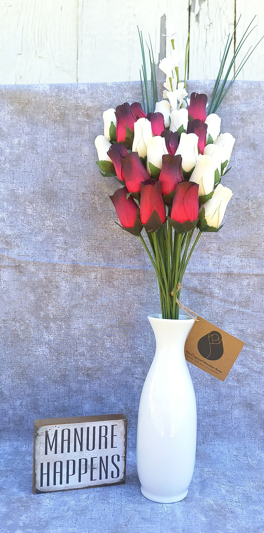 Red with Black Tips and White Wooden Rose Flower Bouquet - The Original Wooden Rose