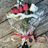 Red with Black Tips and White Wooden Rose Flower Bouquet - The Original Wooden Rose