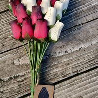 Red with Black Tips and White Wooden Rose Flower Bouquet - The Original Wooden Rose