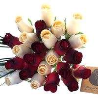 Red with Black Tips and White Wooden Rose Flower Bouquet - The Original Wooden Rose