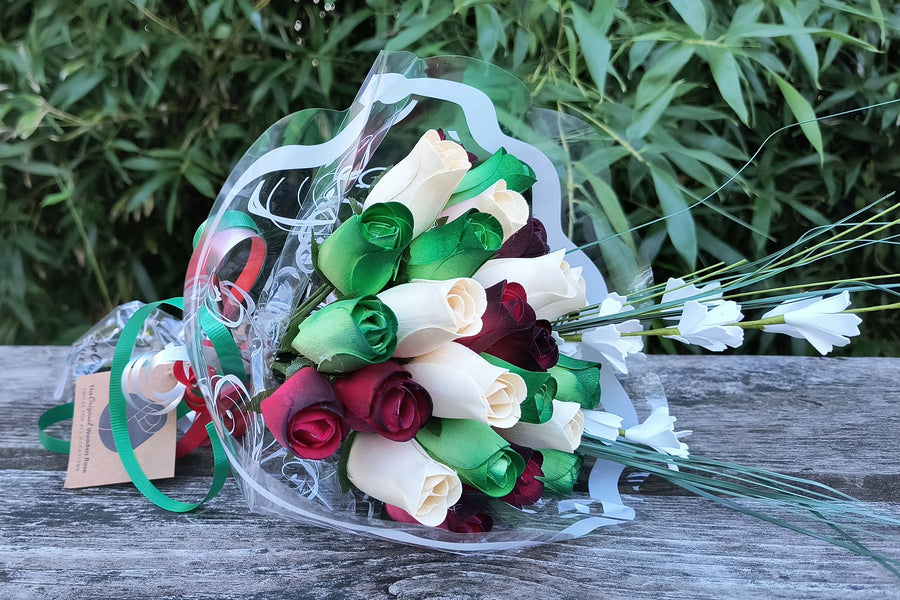 Primitive Christmas Wooden Rose Flower Bouquet - The Original Wooden Rose