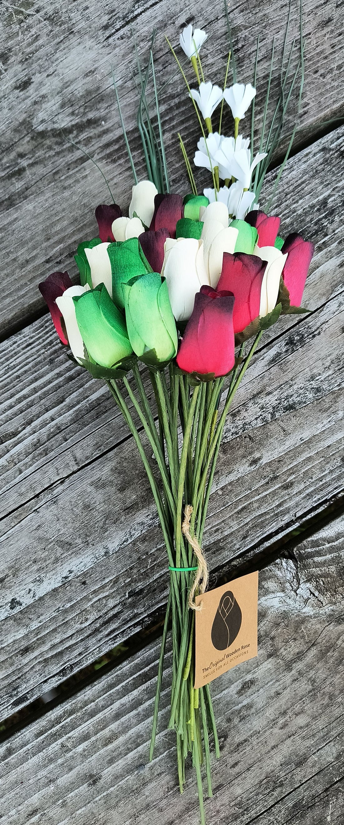 Primitive Christmas Wooden Rose Flower Bouquet - The Original Wooden Rose