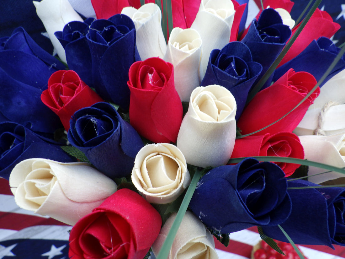 Patriotic Holiday Flowers RED, WHITE, and BLUE - The Original Wooden Rose