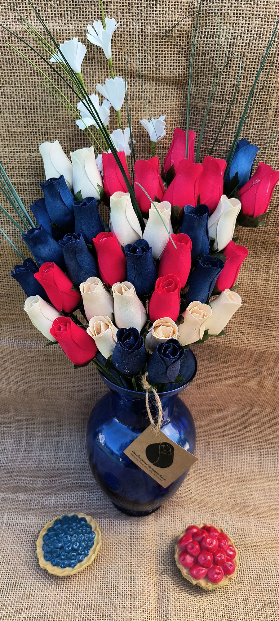 Patriotic Holiday Flowers RED, WHITE, and BLUE - The Original Wooden Rose