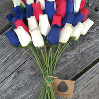 Patriotic Holiday Flowers RED, WHITE, and BLUE - The Original Wooden Rose