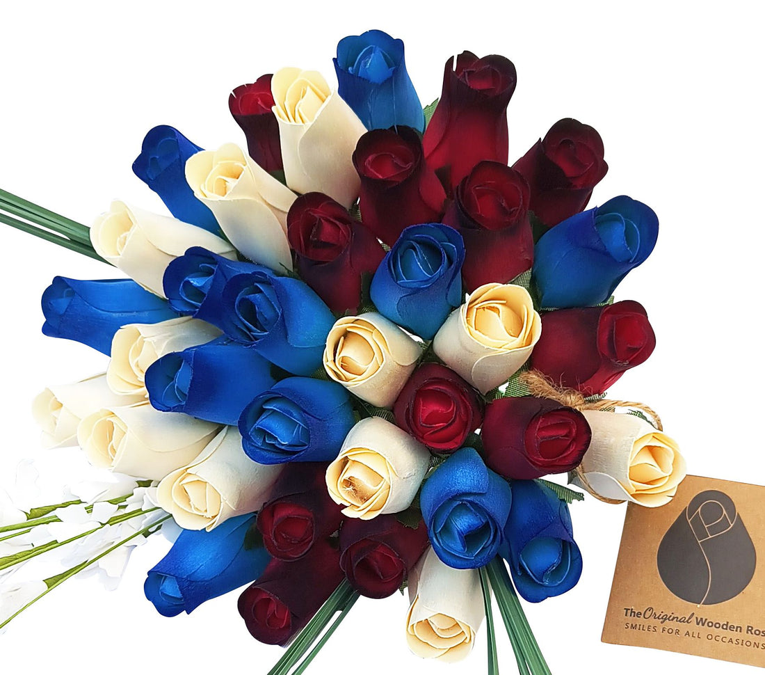 Primitive Patriotic Wooden Rose Flower Bouquet - The Original Wooden Rose