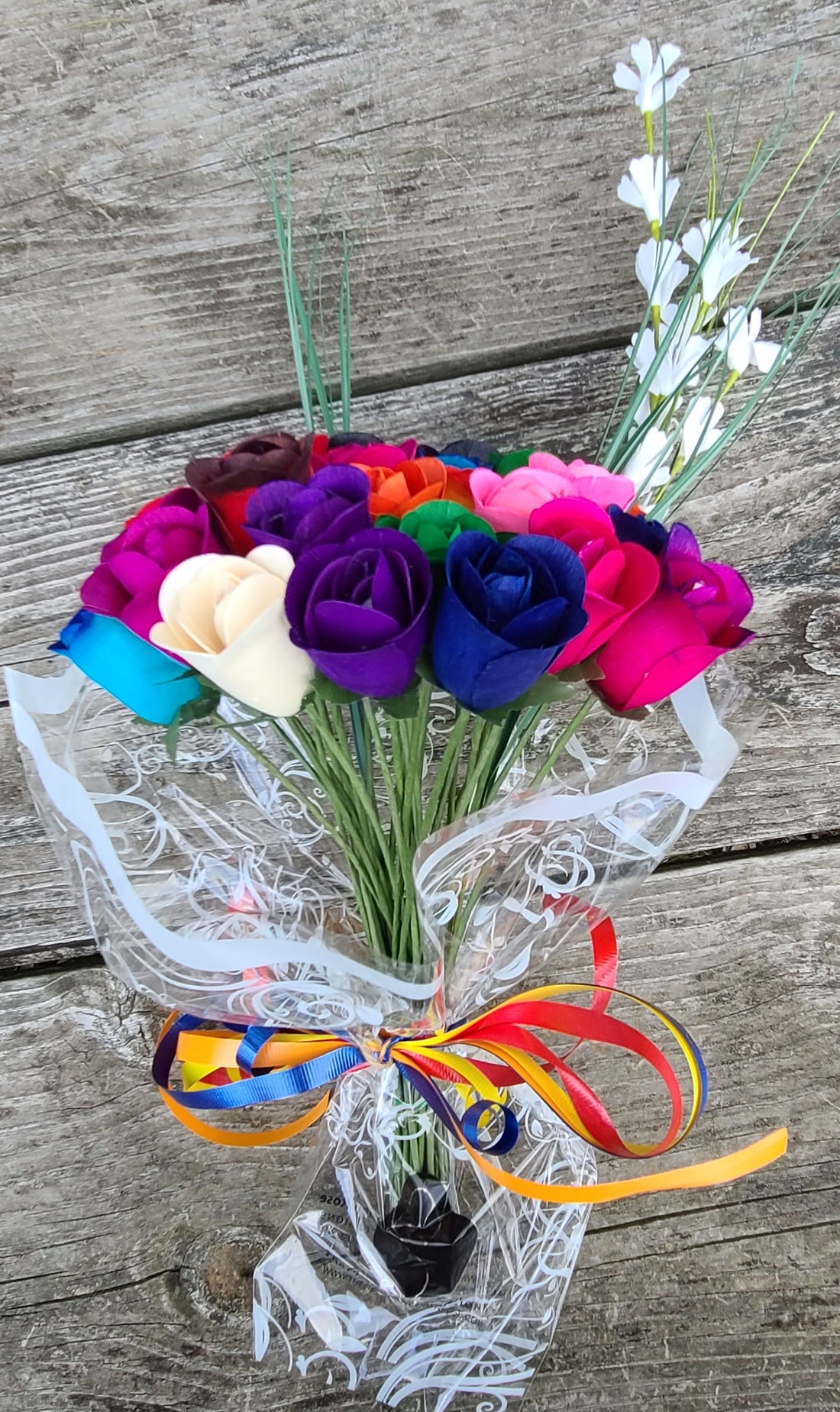 Assorted Colors Half Open Bud Wooden Rose Bouquet - The Original Wooden Rose