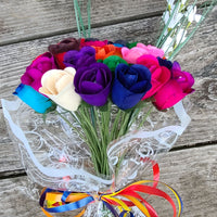 Assorted Colors Half Open Bud Wooden Rose Bouquet - The Original Wooden Rose