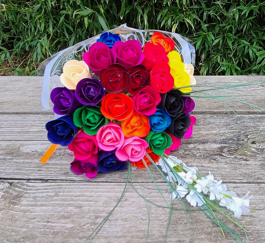 Assorted Colors Half Open Bud Wooden Rose Bouquet - The Original Wooden Rose