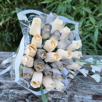 25 Year Anniversary Silver and White Wooden Rose Flower Bouquet - The Original Wooden Rose