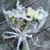 25 Year Anniversary Silver and White Wooden Rose Flower Bouquet - The Original Wooden Rose