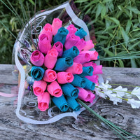 3 Color Spring Wooden Rose Flower Bouquet - The Original Wooden Rose