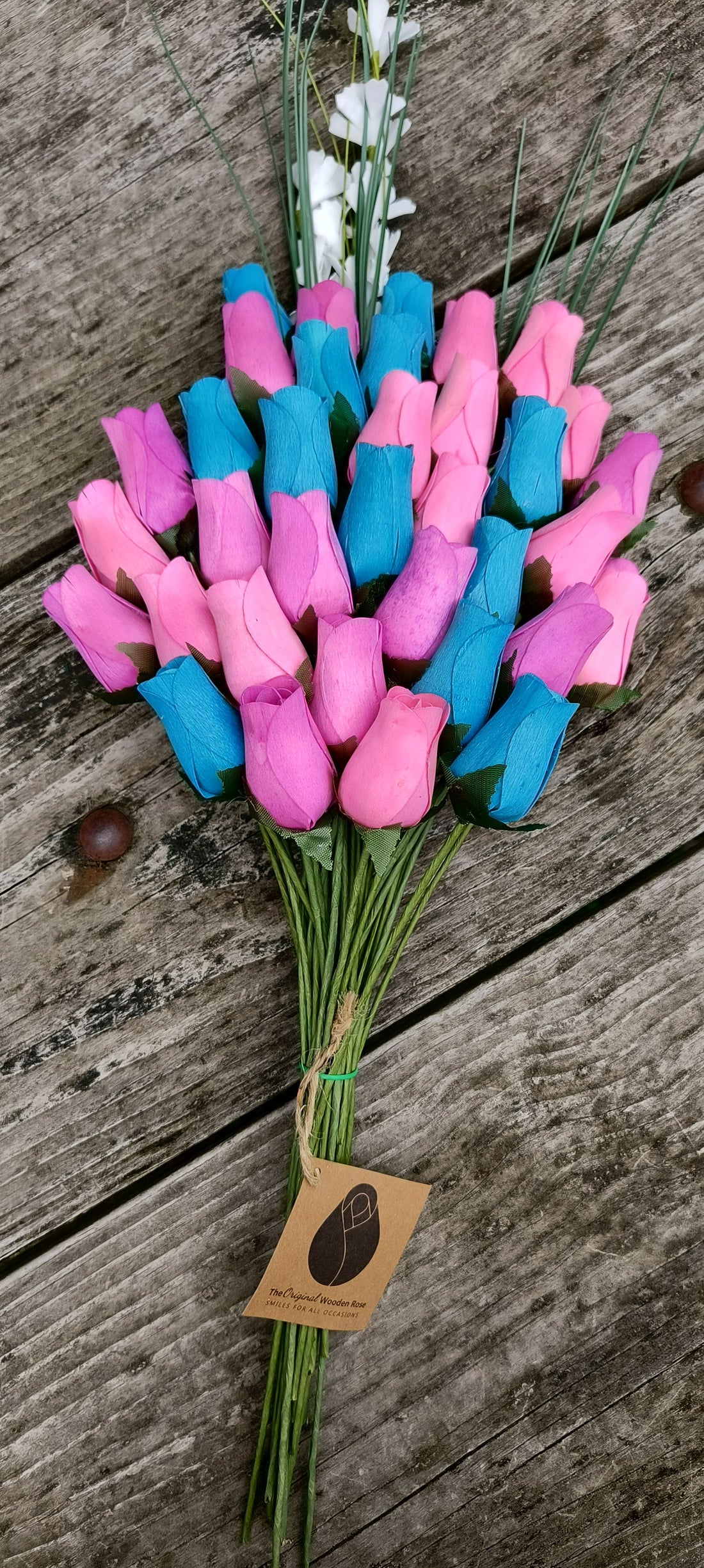 3 Color Spring Wooden Rose Flower Bouquet - The Original Wooden Rose