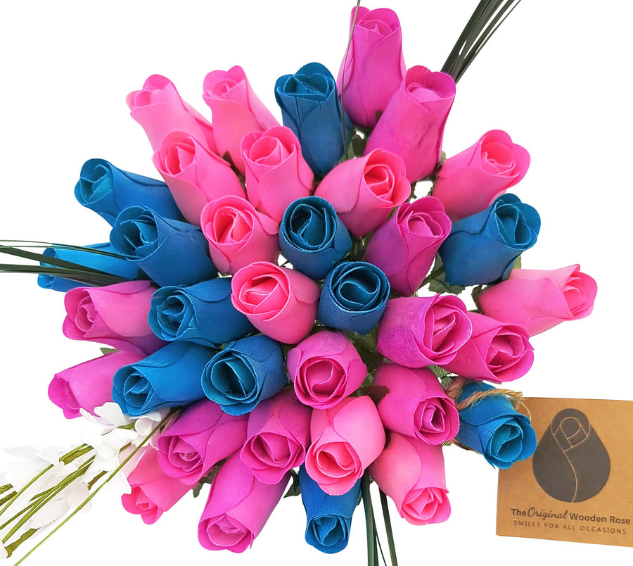 3 Color Spring Wooden Rose Flower Bouquet - The Original Wooden Rose