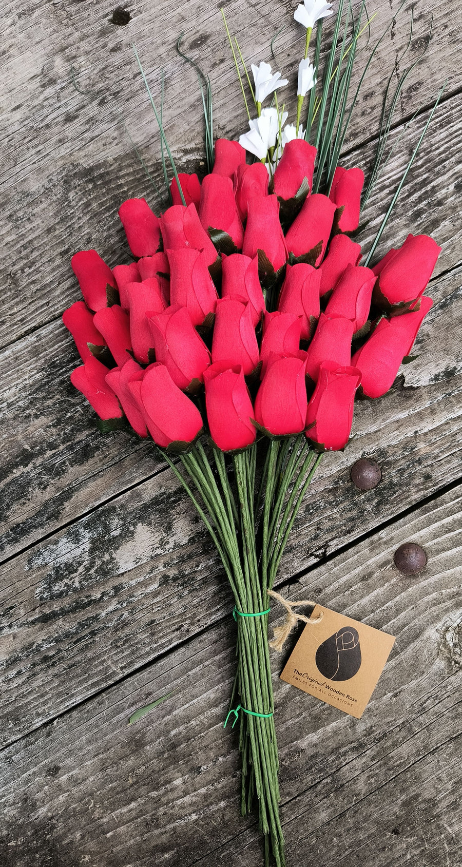 All Red Wooden Rose Flower Bouquet - The Original Wooden Rose