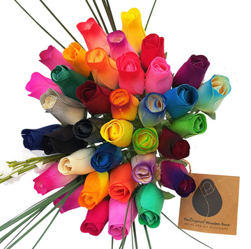 Vibrant Assorted Colors Wooden Rose Flower Bouquet - The Original Wooden Rose